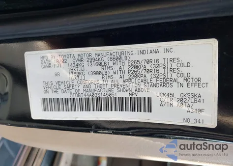 2003 Toyota Sequoia Sr5 V8 from USA, damaged, VIN 5TDBT44A03S145051